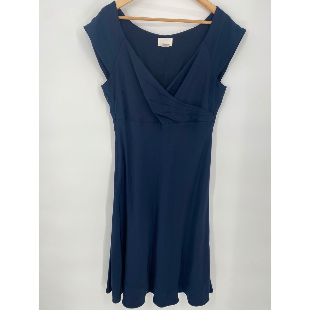J.Crew Navy Blue 100% Silk Cap Sleeve Surplice V-Neck Holiday Cocktail Dress 14